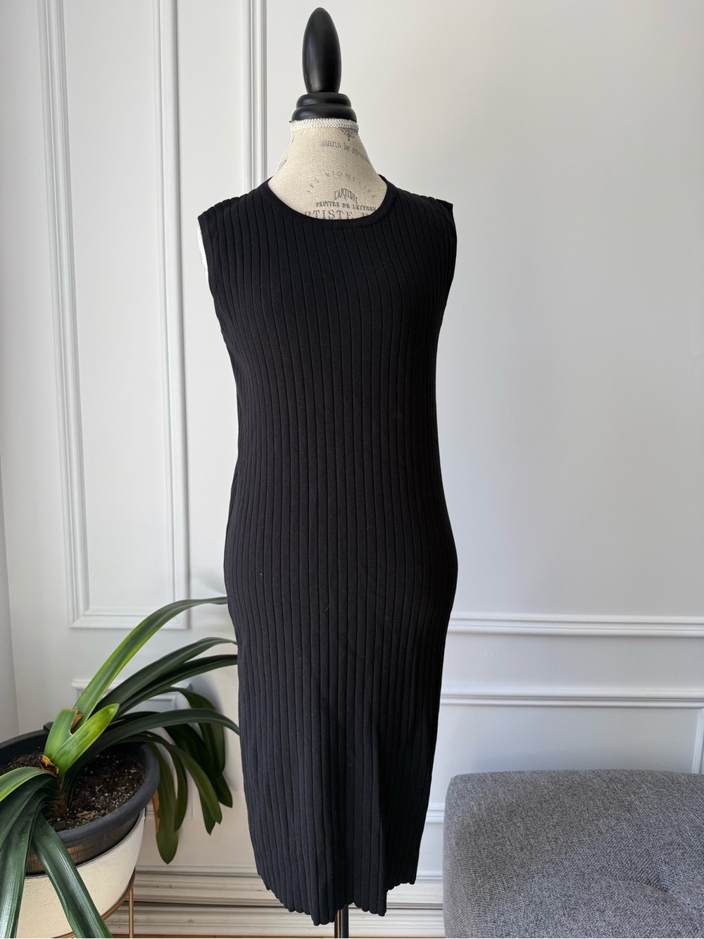 Black Ribbed bodycon midi dress